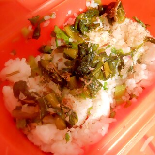 大根の葉も活用　和風☆野沢菜のせて夜食飯